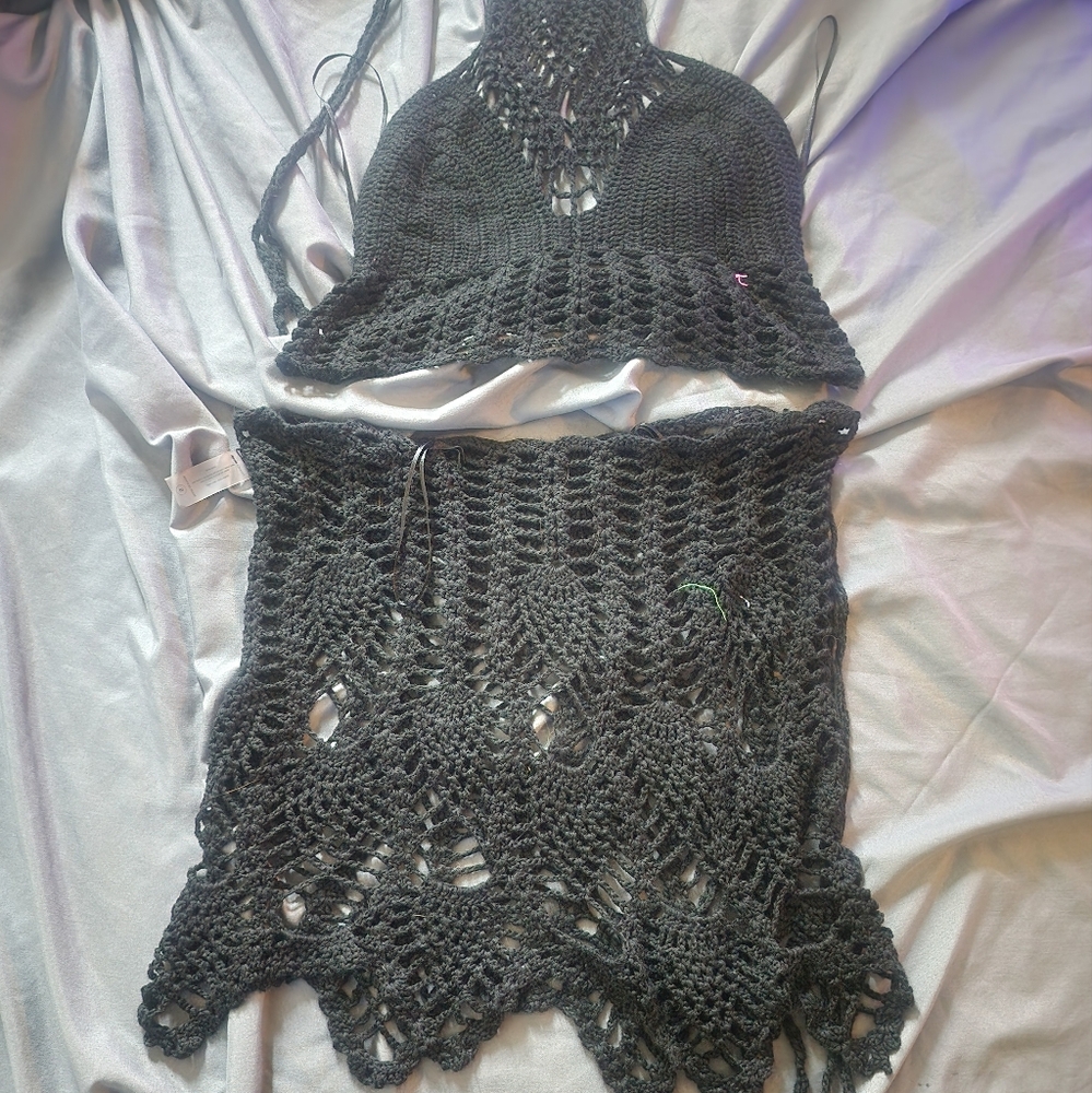 Black Crochet Beach Wear set. Size Small.